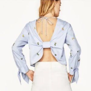 Zara Crop Embroidered Fruit Top Front